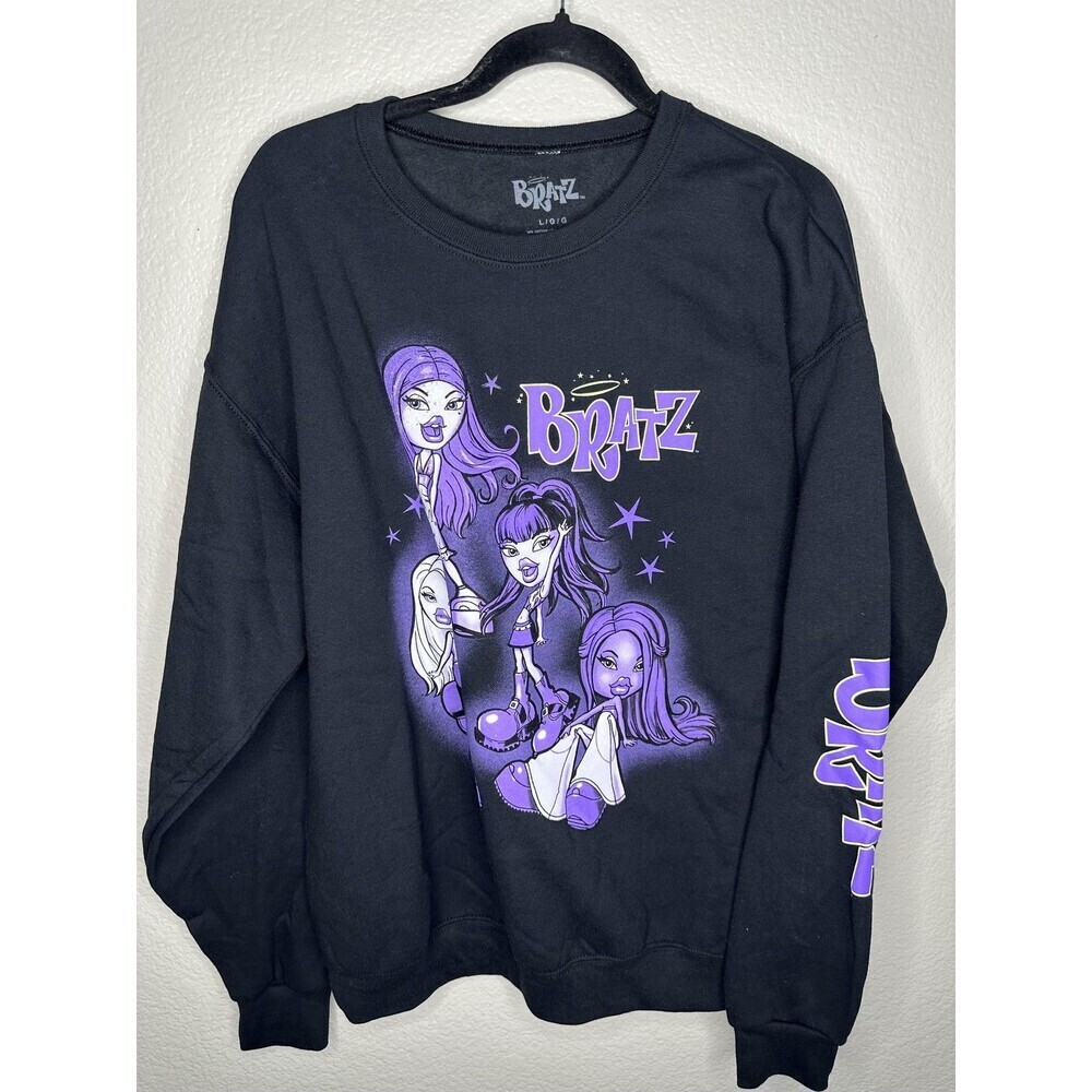 Bratz Dolls Sweatshirt Womens Large Graphic Crewneck Pullover Top Black Purple